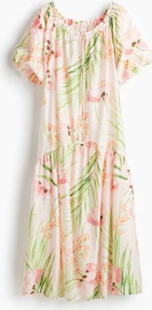 H&M Drawstring-detail Dress in Light Pink/floral at Nordstrom, Size Xx-Large