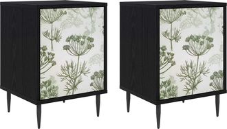 vidaXL Mesa De Noche Gotha 2 Uds. Roble Negro 36 X 33 X 51 Cm Vidaxl