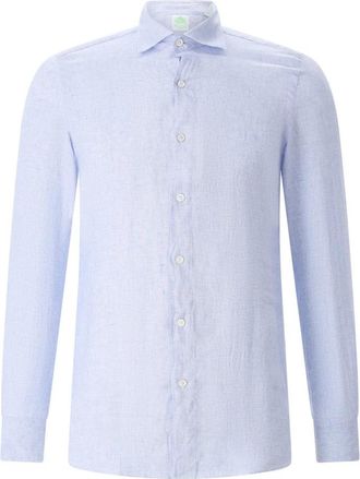 Finamore Geruit Linnen Casual Overhemd - Heren - Casual Overhemden - Blauw - 2XL - Linnen - Overhemden