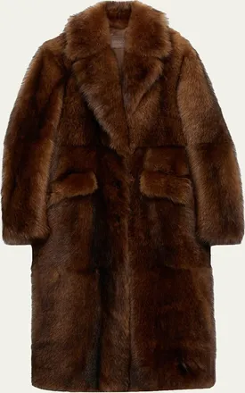 Prada Single-Breasted Lamb Shearling Long Coat