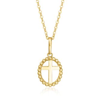 Canaria Canaria Italian 10kt Yellow Gold Cross Beaded Frame Pendant Necklace