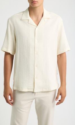 BOSS Lars Relaxed Fit Seersucker Camp Shirt in Open White at Nordstrom, Size Xx-Large