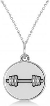 Allurez Dumbbell Disc Charm Mens Pendant Necklace 14K White Gold