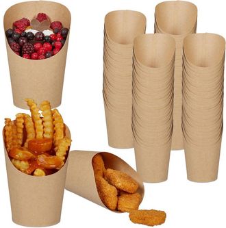 Relaxdays 500 Vasos De Papel Kraft, Para Patatas Fritas, Helados, Palomitas, Aperitivos Para Llevar, 400 Ml, Pack Marr&oacute;n