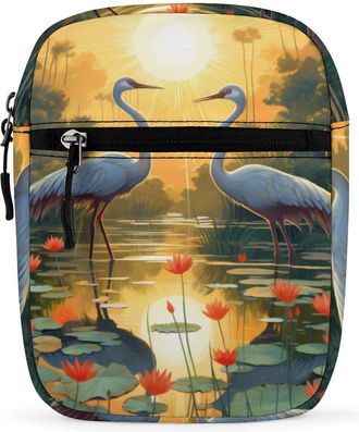 Generic Red-Crowned Crane Crossbody Bag Adjustable Satchel Cute Shoulder Bag Lightweight Sling Bags