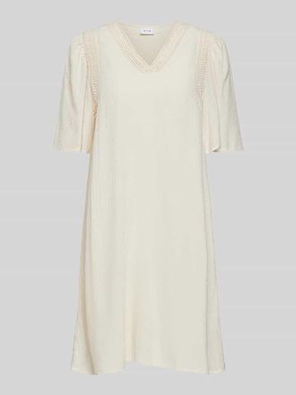 Vila Knielanges Kleid mit V-Ausschnitt Modell SAKI in Ecru, Gr&ouml;&szlig;e 34