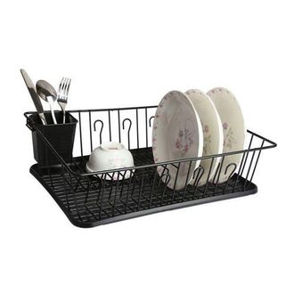 MegaChef 17.5 Inch Dish Rack with 14 Plate Positioners and a Detachable Utensil Holder in Black at Nordstrom