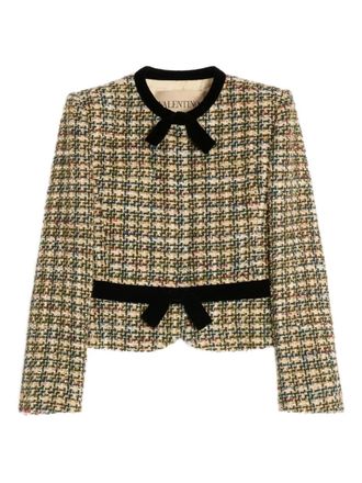 Valentino Garavani bow-belt tweed jacket - women - Wool/Polyamide/Modacrylic/Polyester/Bio Acetate/Silk - 42 - Green