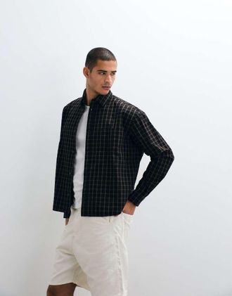 Weekday Camicia oversize squadrata nera e marrone a quadri-Nero