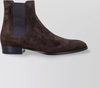 Saint Laurent wyatt suede ankle boots with stacked heel