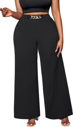 Generic Womens High Waisted Wide Leg Pants - Casual Loose Fit Trousers for Daily Wear, Party & Streetwear (Black, 2XL)