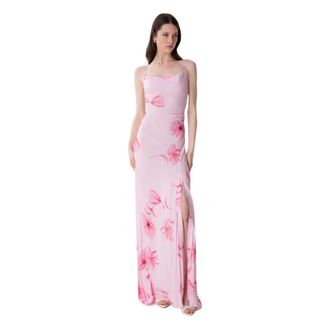 Mar De Margaritas Maxi Dresses, female, Pink, Size: S Kelly - Abito Lungo In Crepe Con Spacco Sul Davanti E Spallini Sottili