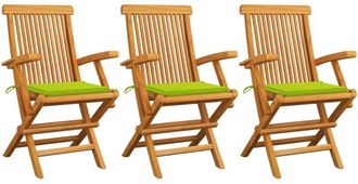 vidaXL Sillas De Jard&iacute;n 3 Uds Madera Teca Con Cojines Verde Brillante Vidaxl