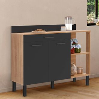 IDMarket Cina 120 Cm Aparador De Cocina Bajo Con Encimera H.83 Cm, 2 Puertas + Caj&oacute;n, Acabado Haya Y Negro