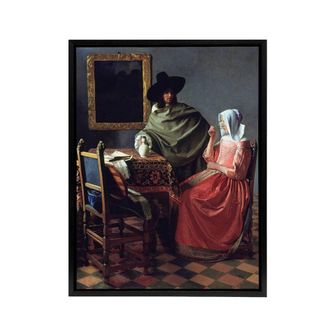 Artery8 The Wine Glass Cropped Painting Vermeer Vintage Framed Canvas Wall Art | Size: W24 x H32