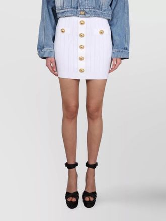 Balmain high-waisted ribbed mini skirt with gold buttons