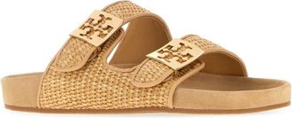 Tory Burch Womens Raffia Mellow Slippers Beige Flat Shoes