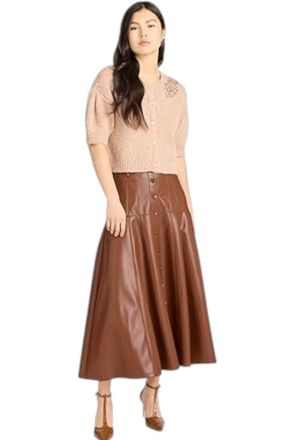 Cinq &agrave; Sept Vegan Leather Veena Midi Skirt In Dark Sepia