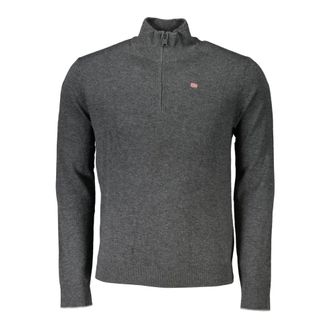 Napapijri Turtlenecks, male, Gray, XL, Gray Long Sleeve Jumper with Half Zip