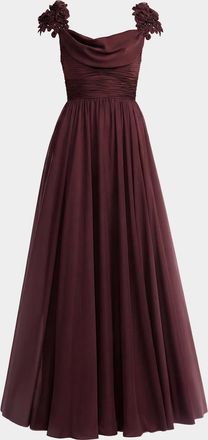 Mac Duggal Beaded Chiffon Cap-Sleeve Gown