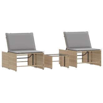 vidaXL Tumbonas 2 Piezas Con Mesa Rat&aacute;n Sint&eacute;tico Beige Vidaxl