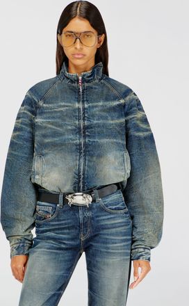 Diesel Padded jacket in dirty-effect creased denim - Denim Jackets - Woman - Blue