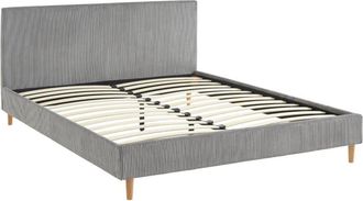 Sweeek Cama con somier y cabecero 160cm, acabado en pana fina, gris