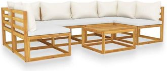 vidaXL Muebles De Jard&iacute;n 7 Pzas Cojines Crema Madera Maciza De Acacia Vidaxl