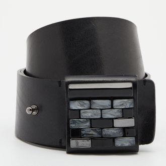 Emporio Armani Black Leather Brick Buckle Wide Belt