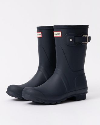 Hunter Womens Original Short Gingham Boot - Navy Rubber - Size UK 6