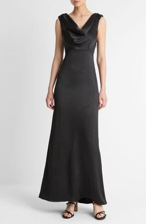 Vince Drape Cowl Neck Sleeveless Satin Gown in Black at Nordstrom, Size 10
