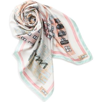 Lafayette 148 New York Pied-&agrave;-Terre Print Cashmere & Silk Square Scarf in Cloud Multi at Nordstrom