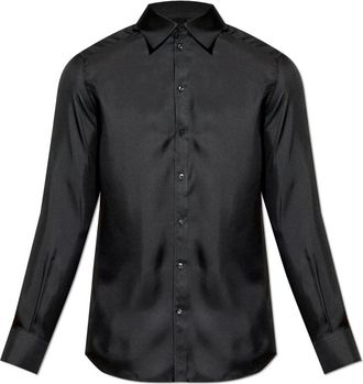 Dolce & Gabbana Overhemden, Heren, Zwart, M, Zijden overhemd