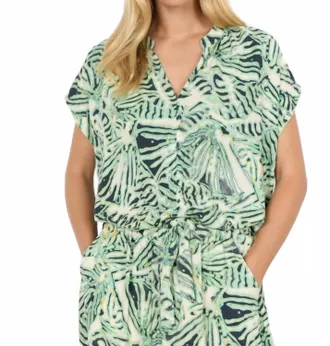 soya concept Ena V Neck Top In Aqua Combi