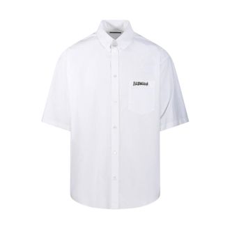 Balenciaga Short Sleeve Shirts, male, White, Size: XS S/S Large Fit Shirt