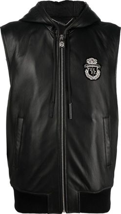 Billionaire Boys Club sleeveless hooded leather zip vest - men - Cupro/Sheepskin/Polyester - L - Black
