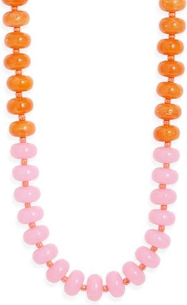 Nordstrom 12mm Beaded Necklace in Orange Multi- Gold at Nordstrom