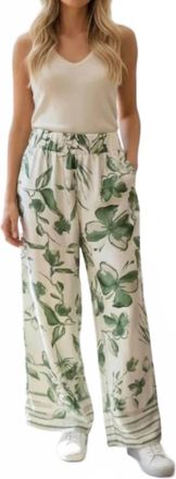 Glam Wide Leg Pull On Pants In Green