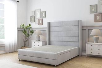 Sloomy Sterling Naples Divan Base 2 Drawers - 54 Wing Headboard-Footboard in Silver | Size: Super King