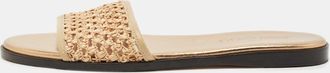 Jimmy Choo London Beige Leather And Raffia Flat Slides
