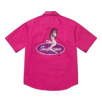 SUPREME Rhinestone Pin Up Short-Sleeve Work Shirt Fuchsia SS25S35-FUCHSIA