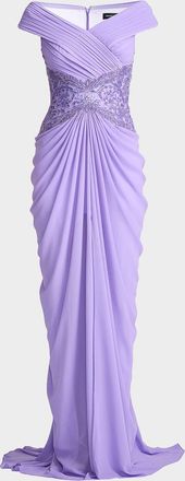 Tadashi Shoji Draped Off-Shoulder Georgette Gown