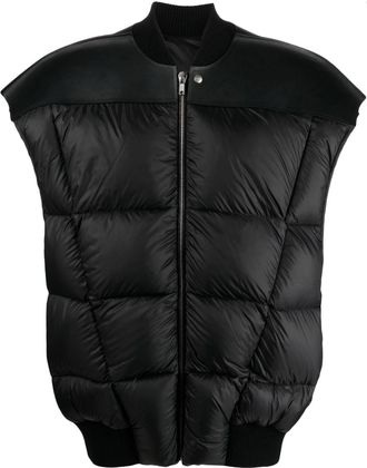 Rick Owens zip-up puffer gilet - men - Calf Leather/Cashmere/Polyamide/Cotton/Wool/Down/Feather - 44 - Black