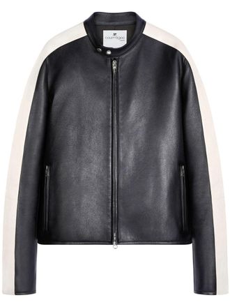 Courrèges Contrast stripe-detail leather jacket - Black