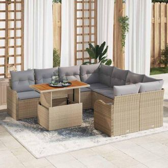 vidaXL Conjunto De Sof&aacute; De Jard&iacute;n 9 Pcs Beige Polirat&aacute;n Vidaxl