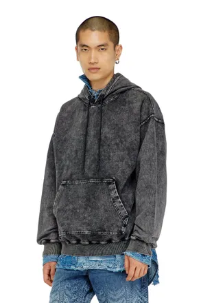 Diesel Treated denim-effect hoodie - Sweaters - Man - Grey