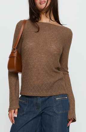 Princess Polly Tuppence Textured Long Sleeve Top in Brown at Nordstrom, Size 12