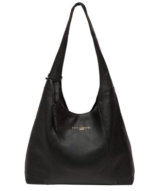 Pure Luxuries London Nina Black Leather Slouchy Shoulder Bag for Women with Single Handle