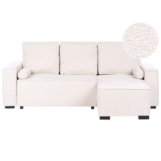 Beliani Sof&aacute; Cama Moderno 3 Plazas Con Chaise Longue Izquierdo Reposabrazos Espacio De Almacenaje Reversible Blanco Crema Edane