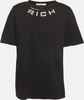 Alessandra Rich Black Cotton Logo Embellished Structured T-Shirt